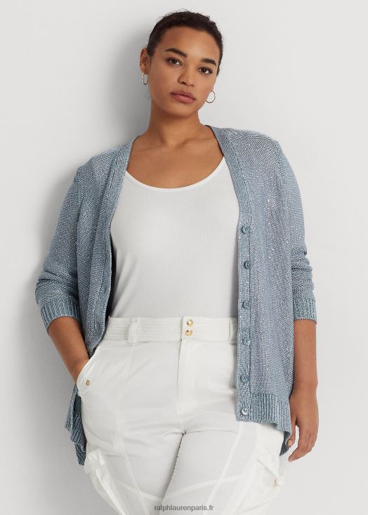 cardigan en lin mélangé à sequins 46T60T4599 femmes Ralph Lauren océan indigo multi