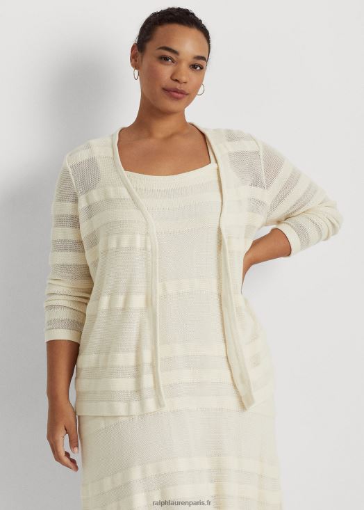 cardigan en maille à rayures 46T60T4646 femmes Ralph Lauren crème de mascarpone