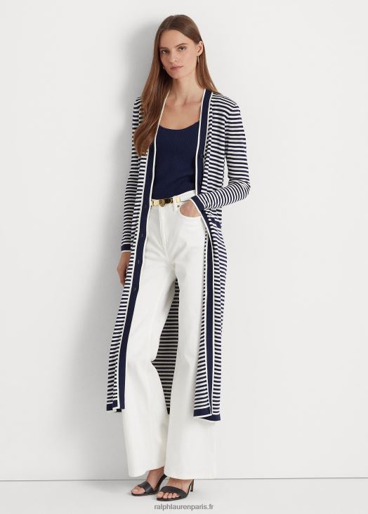 cardigan long en soie mélangée à rayures 46T60T4887 femmes Ralph Lauren raffiné marine/blanc