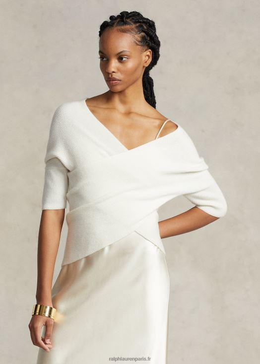 haut côtelé en cachemire croisé 46T60T3204 femmes Ralph Lauren crème de parchemin