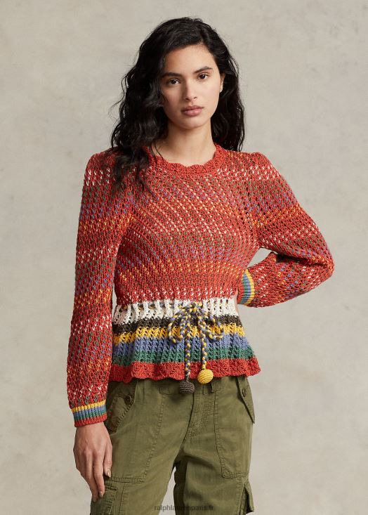 pull à basque en coton pointelle 46T60T3189 femmes Ralph Lauren multi-oranges