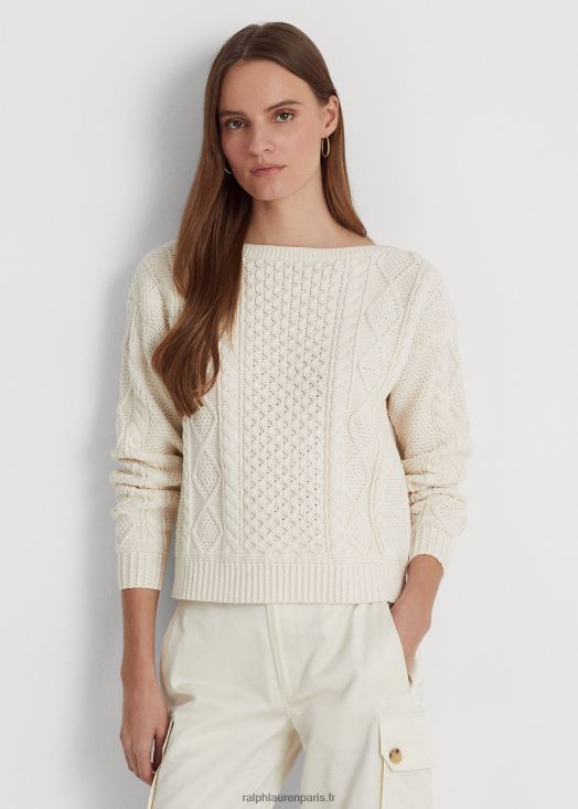 pull à col bateau en coton aran 46T60T4826 femmes Ralph Lauren crème de mascarpone