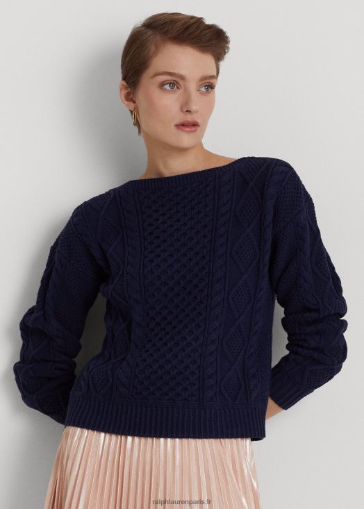 pull à col bateau en coton aran 46T60T4827 femmes Ralph Lauren marine raffinée
