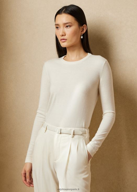 pull à col rond en cachemire 46T60T3449 femmes Ralph Lauren crème luxueuse