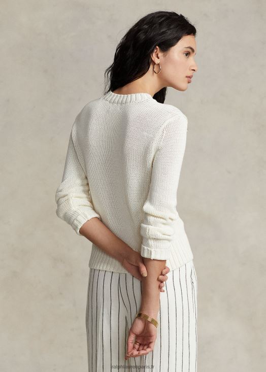 pull à col rond en coton 46T60T3199 femmes Ralph Lauren blanc