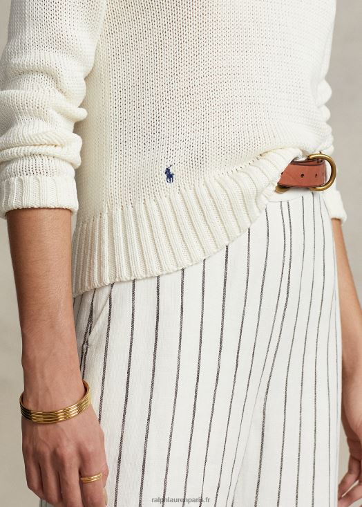 pull à col rond en coton 46T60T3199 femmes Ralph Lauren blanc