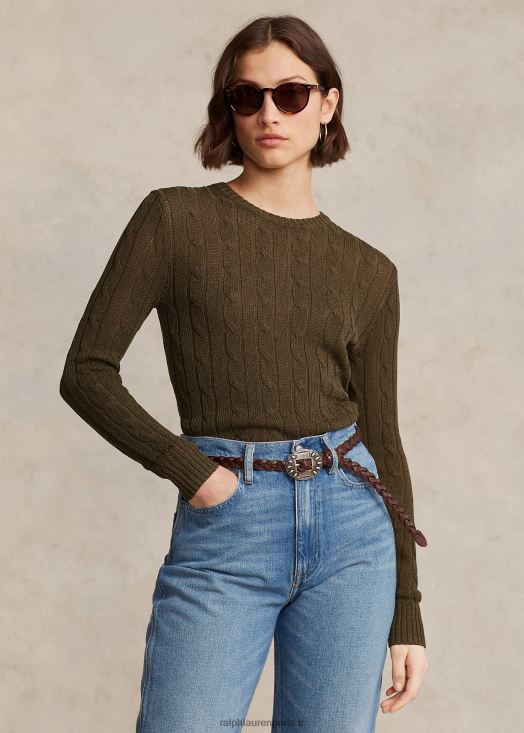 pull à col rond en coton mélangé 46T60T9166 femmes Ralph Lauren olivier à baldaquin