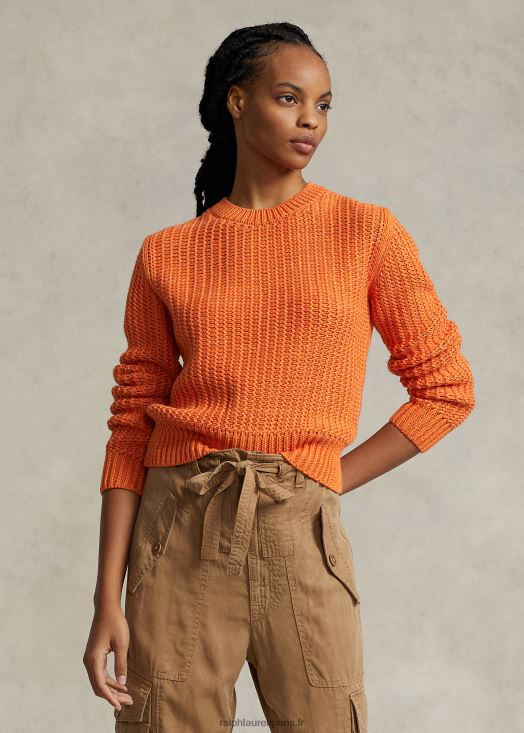 pull à col rond en coton mélangé ajouré 46T60T3151 femmes Ralph Lauren multi orange - Cliquez sur l'image pour la fermer