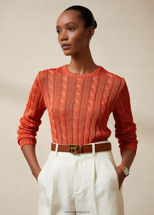 pull à col rond en soie torsadée 46T60T3484 femmes Ralph Lauren melon