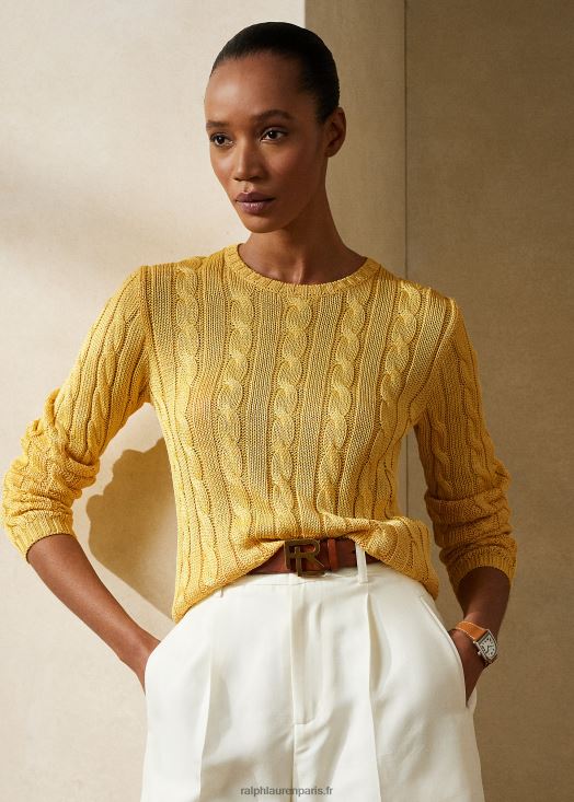 pull à col rond en soie torsadée 46T60T3485 femmes Ralph Lauren jaune classique