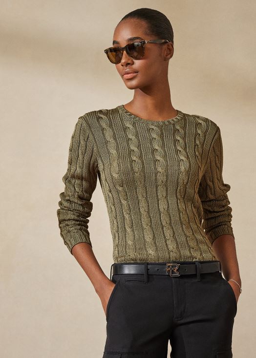 pull à col rond en soie torsadée 46T60T3487 femmes Ralph Lauren vert lichen - Cliquez sur l'image pour la fermer
