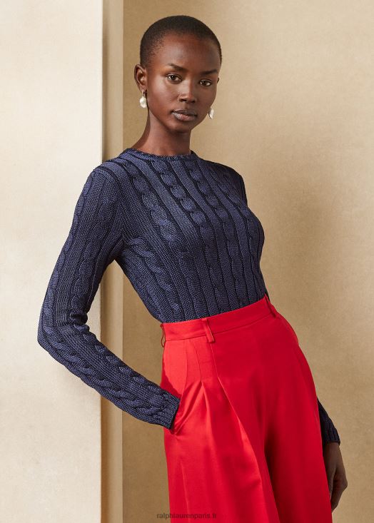 pull à col rond en soie torsadée 46T60T3488 femmes Ralph Lauren marine de luxe - Cliquez sur l'image pour la fermer
