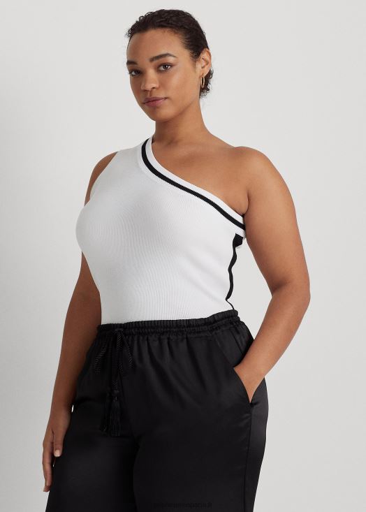 pull court bicolore à une épaule 46T60T4544 femmes Ralph Lauren blanc noir