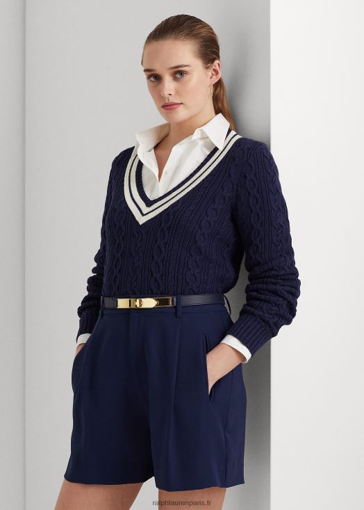 pull de cricket en maille torsadée 46T60T4379 femmes Ralph Lauren bleu marine/crème raffiné