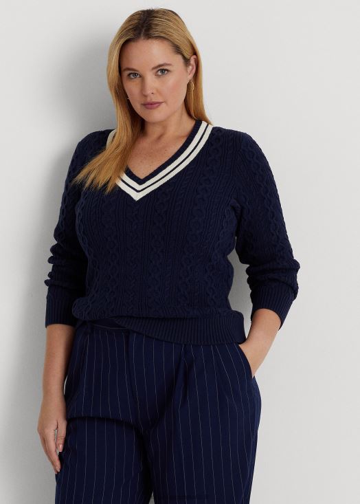 pull de cricket en maille torsadée 46T60T4640 femmes Ralph Lauren bleu marine/crème raffiné