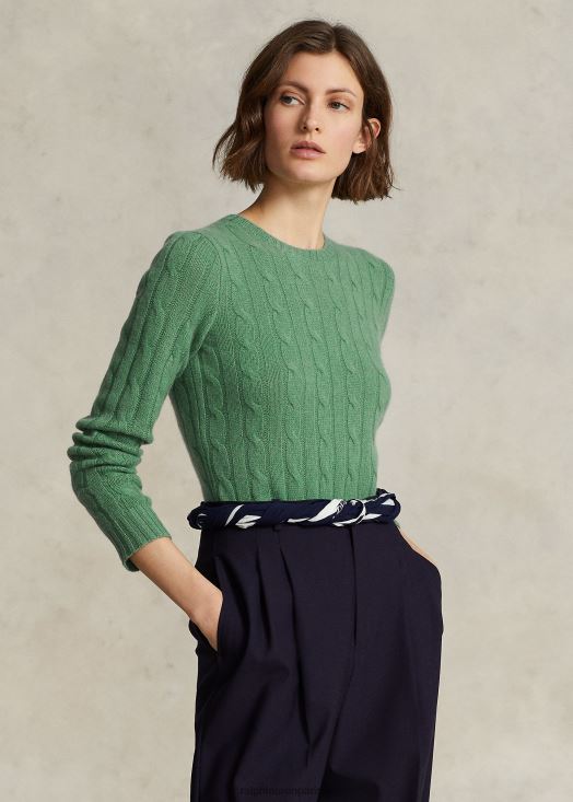 pull en cachemire à torsades 46T60T9117 femmes Ralph Lauren vert de parcours