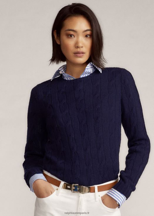 pull en cachemire à torsades 46T60T9141 femmes Ralph Lauren marine de luxe