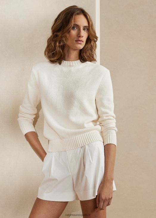 pull en coton mélangé rl à ornements 46T60T3542 femmes Ralph Lauren blanc cassé/blanc