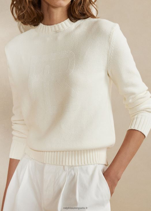 pull en coton mélangé rl à ornements 46T60T3542 femmes Ralph Lauren blanc cassé/blanc