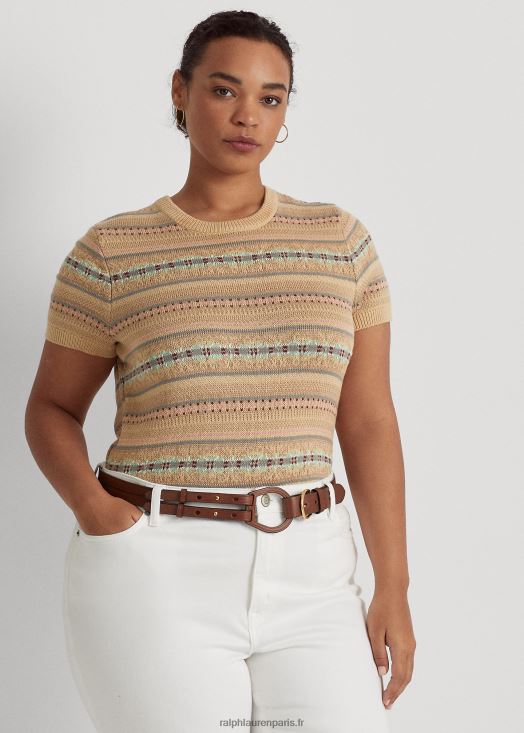 pull à manches courtes en jacquard 46T60T4652 femmes Ralph Lauren bronzage multiple