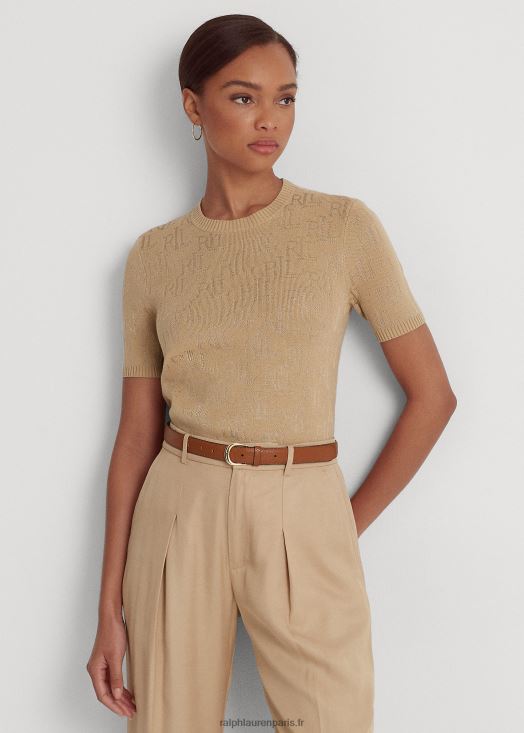 pull à manches courtes en jacquard monogrammé 46T60T4289 femmes Ralph Lauren bronzage bouleau