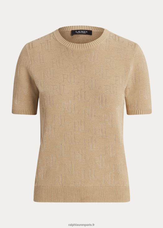 pull à manches courtes en jacquard monogrammé 46T60T4289 femmes Ralph Lauren bronzage bouleau