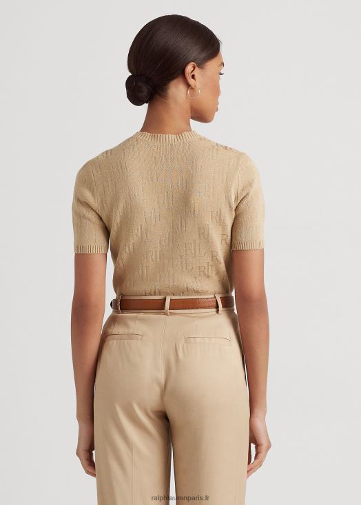 pull à manches courtes en jacquard monogrammé 46T60T4289 femmes Ralph Lauren bronzage bouleau