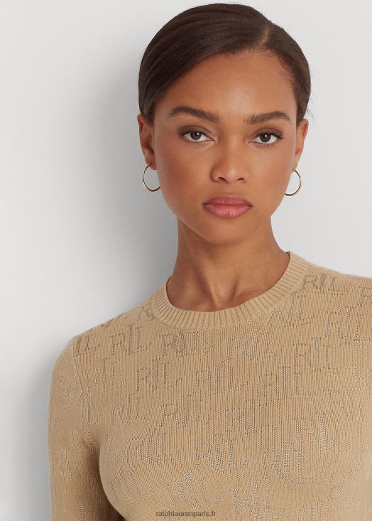 pull à manches courtes en jacquard monogrammé 46T60T4289 femmes Ralph Lauren bronzage bouleau