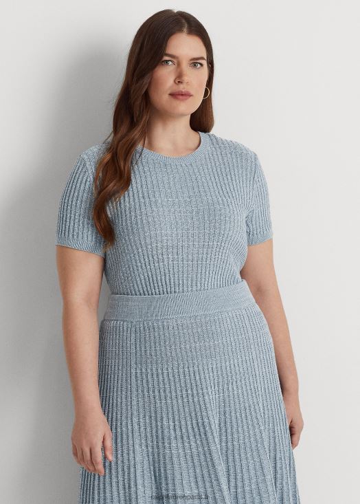pull à manches courtes en lin et coton 46T60T4591 femmes Ralph Lauren océan indigo multi
