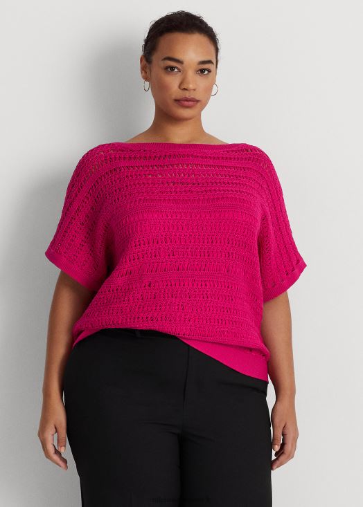 pull à manches courtes en maille de coton 46T60T4537 femmes Ralph Lauren rose sport