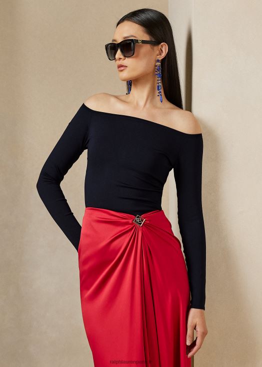 pull à épaules dénudées en soie de mûrier 46T60T3472 femmes Ralph Lauren marine de luxe - Cliquez sur l'image pour la fermer