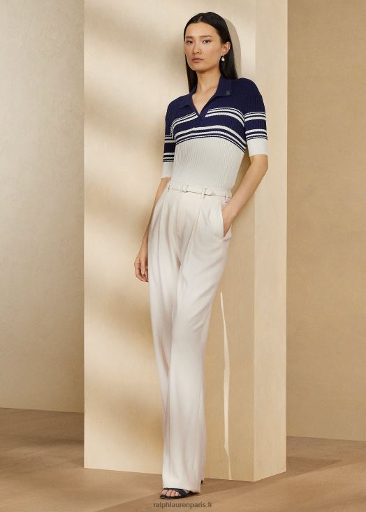 pull polo en soie mérinos color-block 46T60T3478 femmes Ralph Lauren blanc cassé/multi bleu marine lux