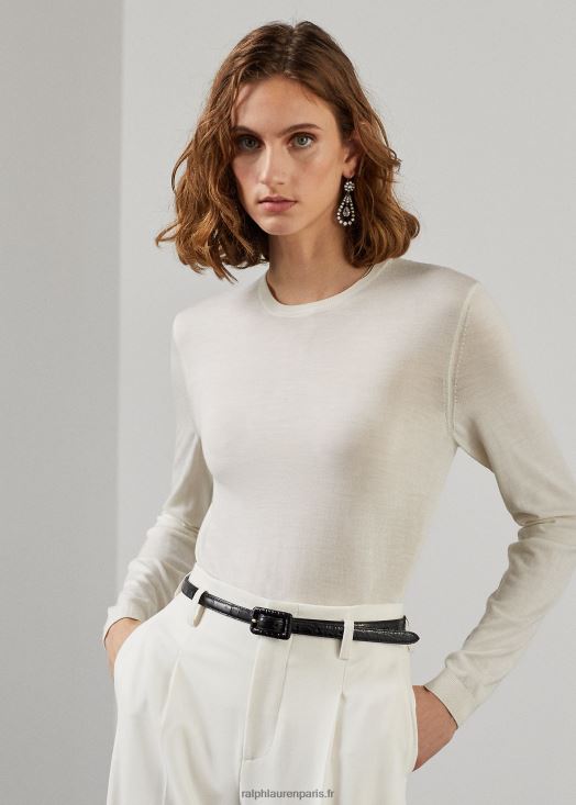 pull ras du cou en laine mérinos 46T60T3584 femmes Ralph Lauren crème luxueuse - Cliquez sur l'image pour la fermer