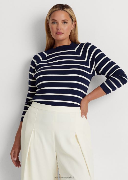 pull rayé à col montant 46T60T4669 femmes Ralph Lauren bleu marine/crème raffiné