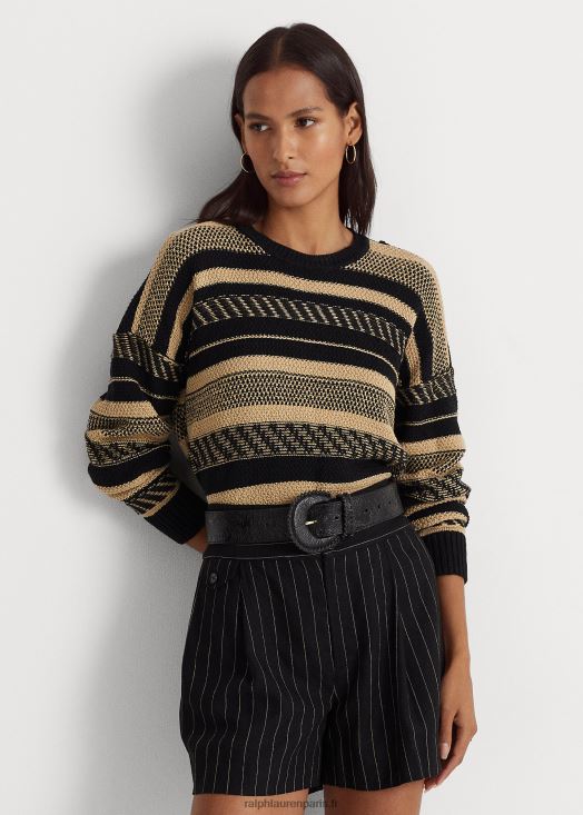 pull rayé en lin mélangé 46T60T4886 femmes Ralph Lauren noir/beige