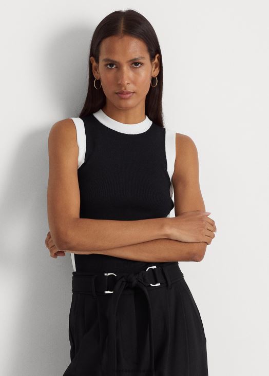 pull sans manches bicolore 46T60T4314 femmes Ralph Lauren noir blanc