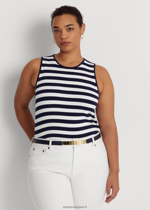 pull sans manches en coton mélangé à rayures 46T60T4785 femmes Ralph Lauren raffiné marine/blanc