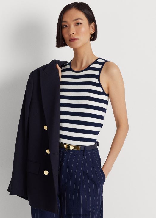 pull sans manches en coton mélangé à rayures 46T60T4851 femmes Ralph Lauren