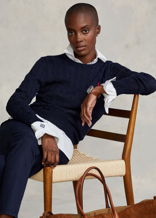 pull slim en maille torsadée 46T60T3358 femmes Ralph Lauren chasseur marine