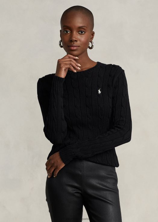 pull slim en maille torsadée 46T60T3359 femmes Ralph Lauren noir blanc - Cliquez sur l'image pour la fermer