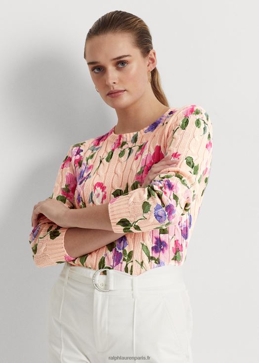 pull torsadé en coton à fleurs 46T60T4822 femmes Ralph Lauren multicolore rose