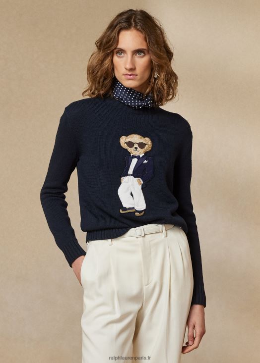 smoking polo ours pull en coton 46T60T3501 femmes Ralph Lauren marine de luxe