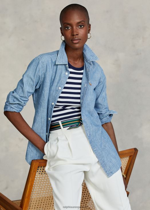 chemise coupe droite en chambray de coton 46T60T4753 femmes Ralph Lauren bsr indigo - Cliquez sur l'image pour la fermer
