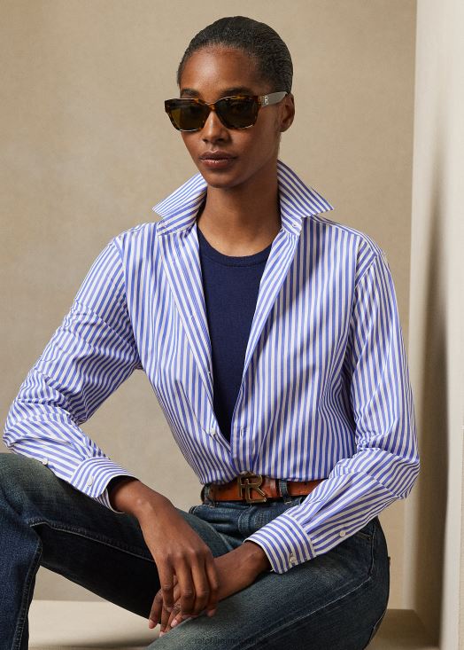 chemise en coton à rayures adrien 46T60T3458 femmes Ralph Lauren blanc/bleu de Nîmes - Cliquez sur l'image pour la fermer