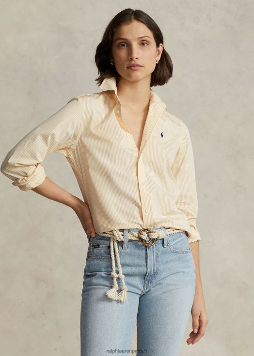 chemise en coton à rayures coupe droite 46T60T3097 femmes Ralph Lauren blanc jaune