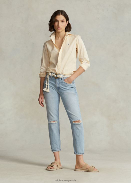 chemise en coton à rayures coupe droite 46T60T3097 femmes Ralph Lauren blanc jaune