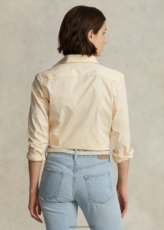 chemise en coton à rayures coupe droite 46T60T3097 femmes Ralph Lauren blanc jaune