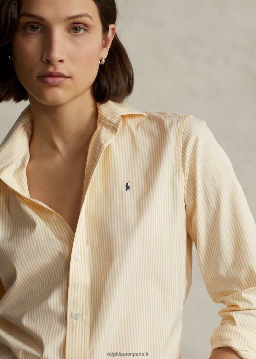 chemise en coton à rayures coupe droite 46T60T3097 femmes Ralph Lauren blanc jaune