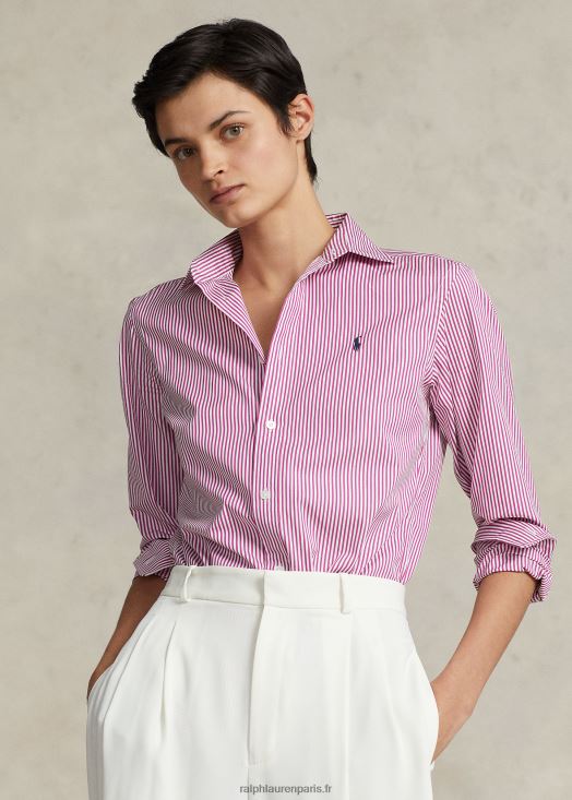 chemise en coton à rayures coupe droite 46T60T3098 femmes Ralph Lauren blanc-rose vif - Cliquez sur l'image pour la fermer