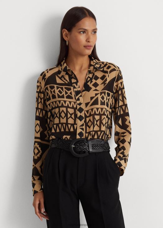 chemise en georgette à imprimé géométrique 46T60T4882 femmes Ralph Lauren beige/noir